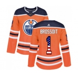 Women Adidas Edmonton Oilers #1 Laurent Brossoit Authentic Orange USA Flag Fashion NHL Jersey
