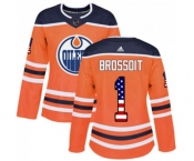 Women Adidas Edmonton Oilers #1 Laurent Brossoit Authentic Orange USA Flag Fashion NHL Jersey
