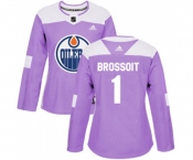 Women Adidas Edmonton Oilers #1 Laurent Brossoit Authentic Purple Fights Cancer Practice NHL Jersey