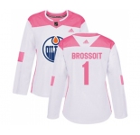 Women Adidas Edmonton Oilers #1 Laurent Brossoit Authentic White Pink Fashion NHL Jersey