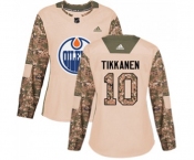 Women Adidas Edmonton Oilers #10 Esa Tikkanen Authentic Camo Veterans Day Practice NHL Jersey