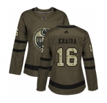 Women Adidas Edmonton Oilers #16 Jujhar Khaira Authentic Green Salute to Service NHL Jersey