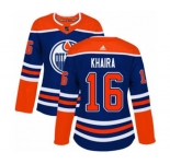 Women Adidas Edmonton Oilers #16 Jujhar Khaira Authentic Royal Blue Alternate NHL Jersey