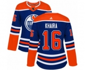 Women Adidas Edmonton Oilers #16 Jujhar Khaira Authentic Royal Blue Alternate NHL Jersey