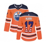 Women Adidas Edmonton Oilers #17 Jari Kurri Authentic Orange USA Flag Fashion NHL Jersey