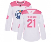 Women Adidas Edmonton Oilers #21 Andrew Ference Authentic White Pink Fashion NHL Jersey