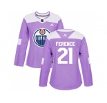 Women Adidas Edmonton Oilers #21 Andrew Ference Purple Authentic Fights Cancer Stitched NHL Jersey