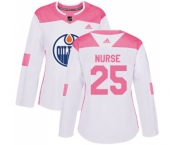 Women Adidas Edmonton Oilers #25 Darnell Nurse Authentic White Pink Fashion NHL Jersey