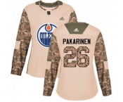 Women Adidas Edmonton Oilers #26 Iiro Pakarinen Authentic Camo Veterans Day Practice NHL Jersey
