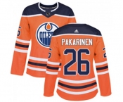 Women Adidas Edmonton Oilers #26 Iiro Pakarinen Authentic Orange Home NHL Jersey