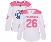 Women Adidas Edmonton Oilers #26 Iiro Pakarinen Authentic White Pink Fashion NHL Jersey