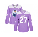 Women Adidas Edmonton Oilers #27 Milan Lucic Purple Authentic Fights Cancer Stitched NHL Jerse