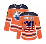 Women Adidas Edmonton Oilers #30 Bill Ranford Authentic Orange USA Flag Fashion NHL Jersey