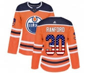 Women Adidas Edmonton Oilers #30 Bill Ranford Authentic Orange USA Flag Fashion NHL Jersey