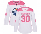 Women Adidas Edmonton Oilers #30 Bill Ranford Authentic White Pink Fashion NHL Jersey