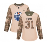 Women Adidas Edmonton Oilers #31 Grant Fuhr Authentic Camo Veterans Day Practice NHL Jersey