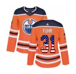 Women Adidas Edmonton Oilers #31 Grant Fuhr Authentic Orange USA Flag Fashion NHL Jersey
