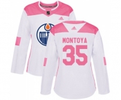 Women Adidas Edmonton Oilers #35 Al Montoya Authentic White Pink Fashion NHL Jersey