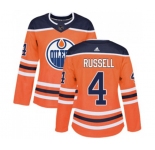 Women Adidas Edmonton Oilers #4 Kris Russell Authentic Orange Home NHL Jersey