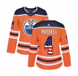 Women Adidas Edmonton Oilers #4 Kris Russell Authentic Orange USA Flag Fashion NHL Jersey