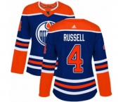 Women Adidas Edmonton Oilers #4 Kris Russell Authentic Royal Blue Alternate NHL Jersey