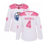 Women Adidas Edmonton Oilers #4 Kris Russell Authentic White Pink Fashion NHL Jersey