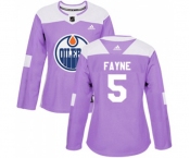 Women Adidas Edmonton Oilers #5 Mark Fayne Authentic Purple Fights Cancer Practice NHL Jersey