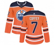 Women Adidas Edmonton Oilers #7 Paul Coffey Authentic Orange Home NHL Jersey