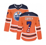 Women Adidas Edmonton Oilers #7 Paul Coffey Authentic Orange USA Flag Fashion NHL Jersey