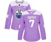 Women Adidas Edmonton Oilers #7 Paul Coffey Authentic Purple Fights Cancer Practice NHL Jersey