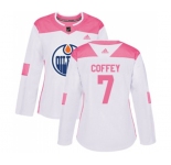 Women Adidas Edmonton Oilers #7 Paul Coffey Authentic White Pink Fashion NHL Jersey