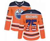 Women Adidas Edmonton Oilers #75 Evan Bouchard Authentic Orange USA Flag Fashion NHL Jersey