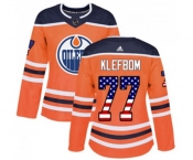 Women Adidas Edmonton Oilers #77 Oscar Klefbom Authentic Orange USA Flag Fashion NHL Jersey