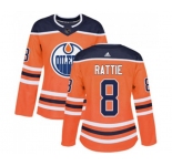 Women Adidas Edmonton Oilers #8 Ty Rattie Authentic Orange Home NHL Jersey
