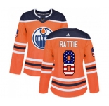Women Adidas Edmonton Oilers #8 Ty Rattie Authentic Orange USA Flag Fashion NHL Jersey