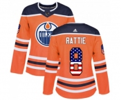 Women Adidas Edmonton Oilers #8 Ty Rattie Authentic Orange USA Flag Fashion NHL Jersey
