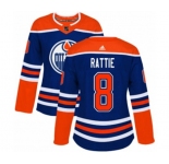 Women Adidas Edmonton Oilers #8 Ty Rattie Authentic Royal Blue Alternate NHL Jersey