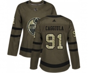 Women Adidas Edmonton Oilers #91 Drake Caggiula Authentic Green Salute to Service NHL Jersey