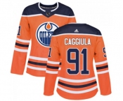 Women Adidas Edmonton Oilers #91 Drake Caggiula Authentic Orange Home NHL Jersey
