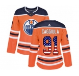 Women Adidas Edmonton Oilers #91 Drake Caggiula Authentic Orange USA Flag Fashion NHL Jersey