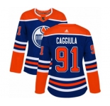 Women Adidas Edmonton Oilers #91 Drake Caggiula Authentic Royal Blue Alternate NHL Jersey