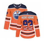 Women Adidas Edmonton Oilers #93 Ryan Nugent-Hopkins Authentic Orange USA Flag Fashion NHL Jersey
