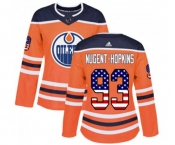 Women Adidas Edmonton Oilers #93 Ryan Nugent-Hopkins Authentic Orange USA Flag Fashion NHL Jersey