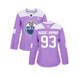 Women Adidas Edmonton Oilers #93 Ryan Nugent-Hopkins Purple Authentic Fights Cancer Stitched NHL Jersey