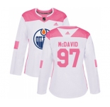 Women Adidas Edmonton Oilers #97 Connor McDavid Authentic White Pink Fashion NHL Jersey