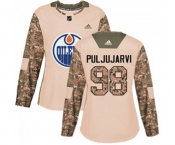 Women Adidas Edmonton Oilers #98 Jesse Puljujarvi Authentic Camo Veterans Day Practice NHL Jersey