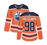 Women Adidas Edmonton Oilers #98 Jesse Puljujarvi Authentic Orange Home NHL Jersey