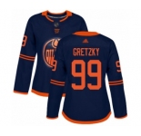 Women's Edmonton Oilers #99 Wayne Gretzky Authentic Navy Blue Alternate Hockey Jersey