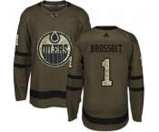 Youth Adidas Edmonton Oilers #1 Laurent Brossoit Authentic Green Salute to Service NHL Jersey
