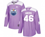Youth Adidas Edmonton Oilers #46 Pontus Aberg Authentic Purple Fights Cancer Practice NHL Jersey